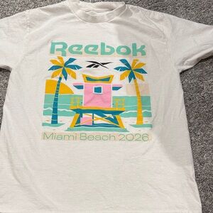Reebok White Tee with Pastel Miami Beach Graphic